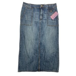TINT Denim Maxi Skirt Womens 12 Medium Wash Long Utility Y2K Coquette Minimalist
